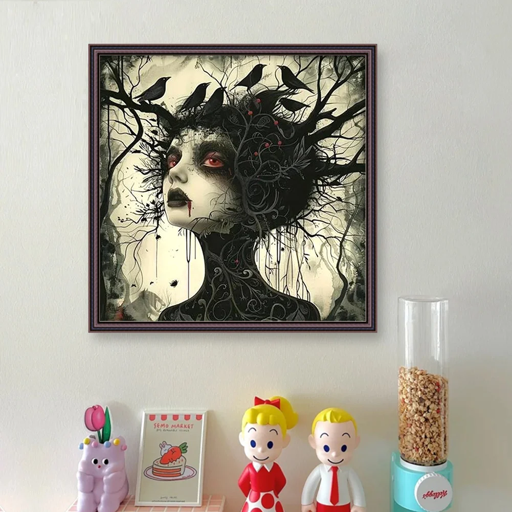 11CT Full Stamped Cross Stitch - Crow Girl(Canvas|40*40CM)