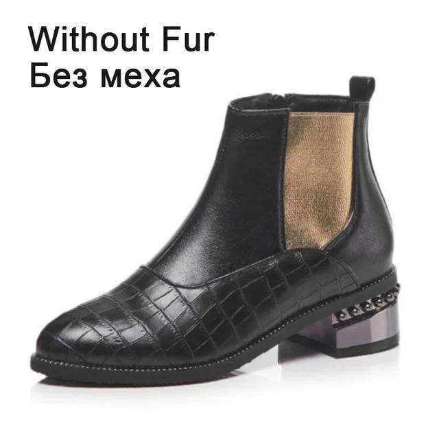 Woman Fur Winter Warm Mixed Color Beads Short Boots Ladies Footwear Ankle Boots