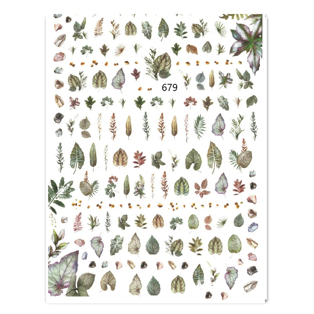 Beautizon Cute Image Flowers Leaves Cactus Nail Sticker 3D Engraved Nail Art Decorations Nail Decals Design