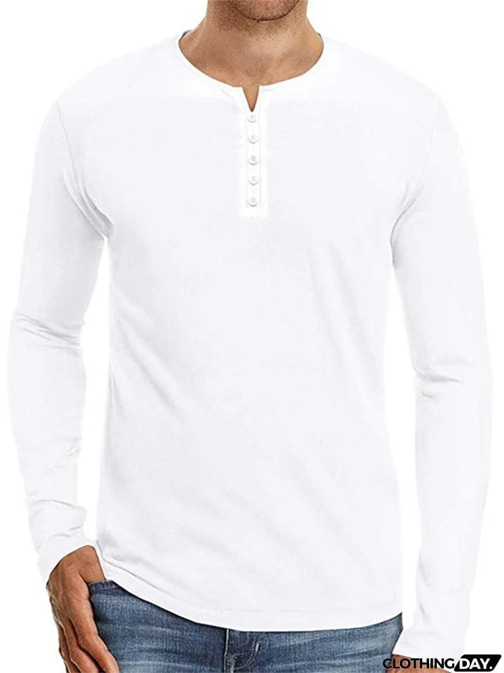 Men's Slim Fit Solid Color Simple Long Sleeve T-shirt