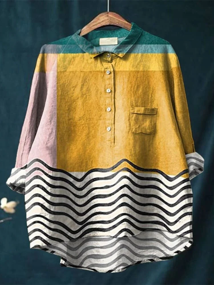 Bohemian Abstract Art Cotton and Linen Shirt