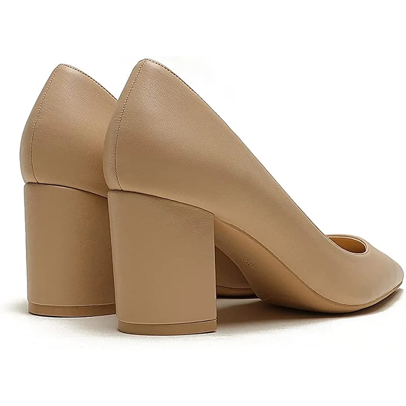 65mm Women Chunky Heels Comfortable Middle Block Heel Pumps-MERUMOTE