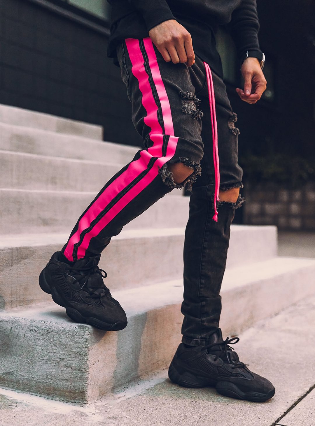 Personalized Street Style Ripped Colorblock Jeans