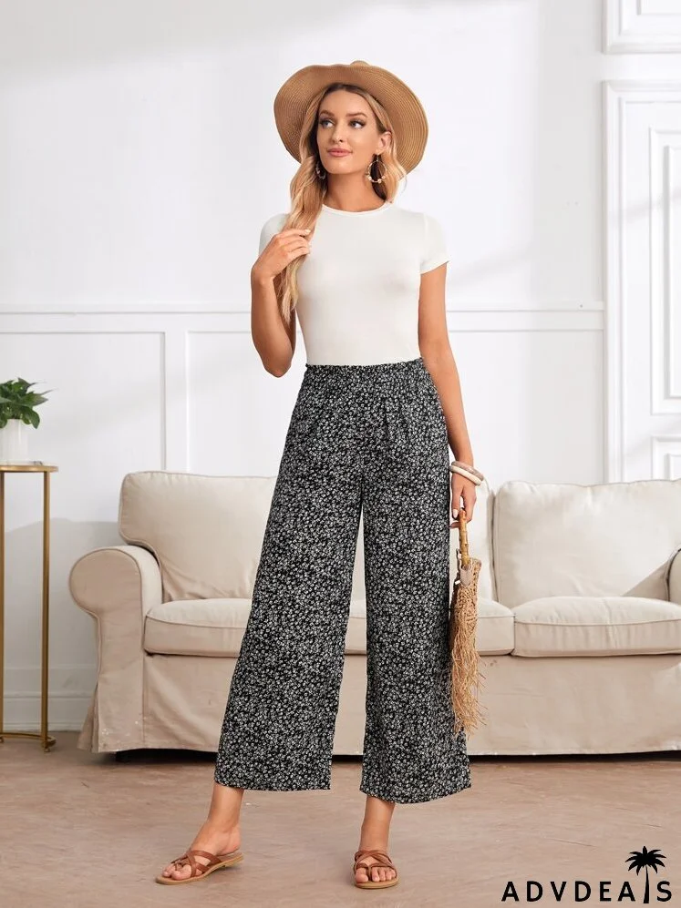 Ditsy Floral Print Wide Leg Pants