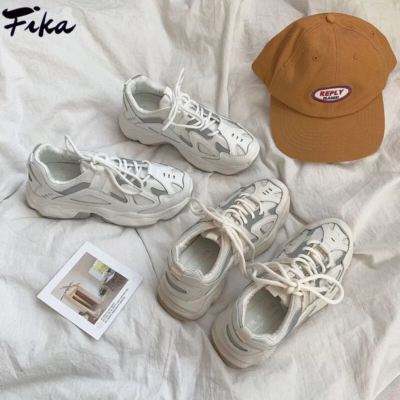 Sneakers Women Fashion Mesh Chunky Sneakers 2021 Casual Shoes Reflective Comfortable Thick Sole White Dad Flats Platform Shoes