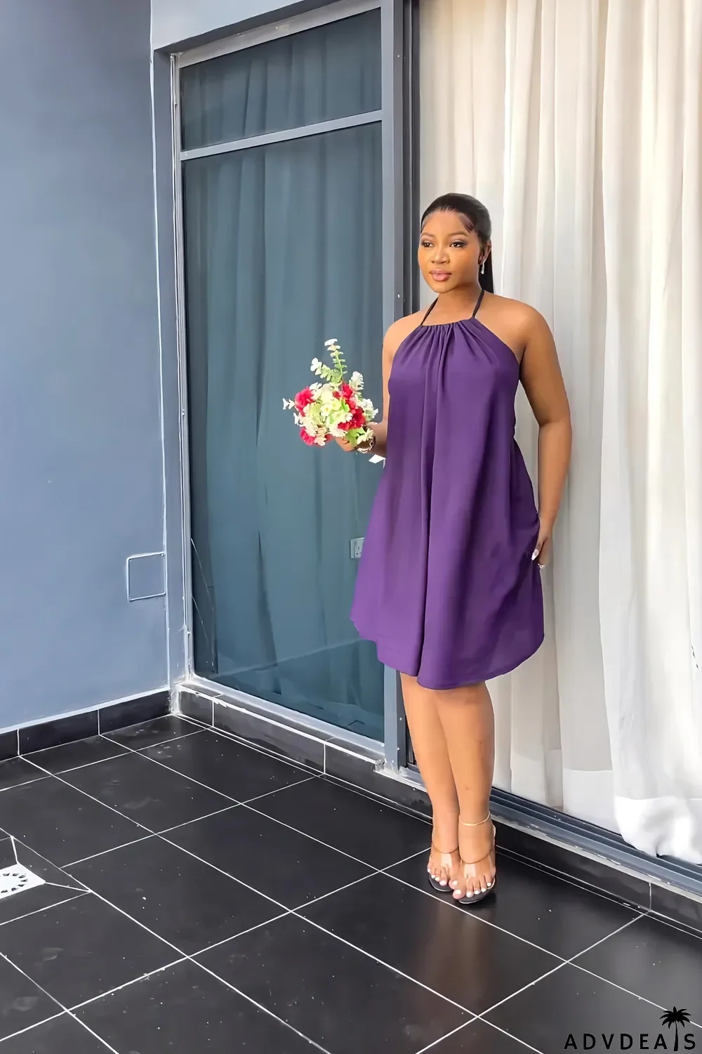 Sleeveless Sexy Low Back Tie Slim Waist Gown Chic Halter Neck Dress