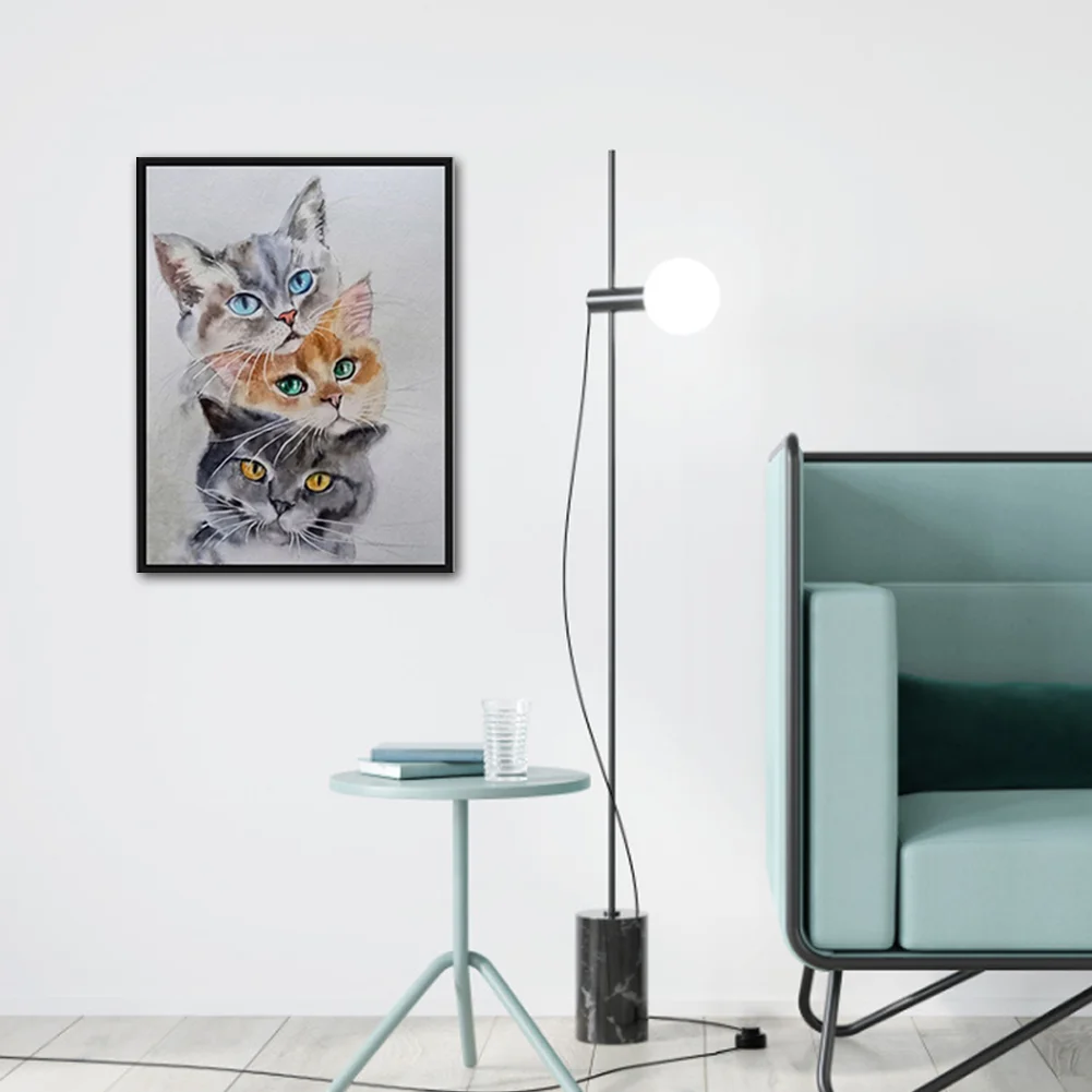 11CT Full Stamped Cross Stitch - Three Cats(Canvas|30*40CM)
