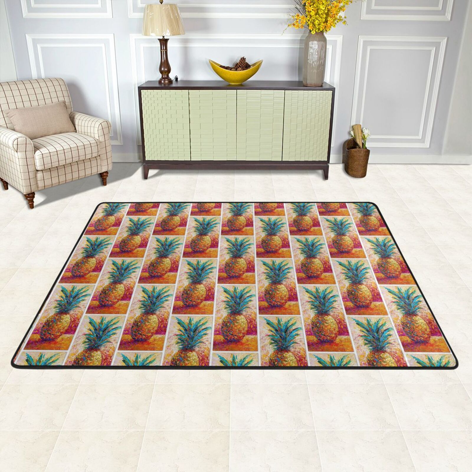 Comstylish Pineapple Pattern Flannel Anti-Slip Floor Mat