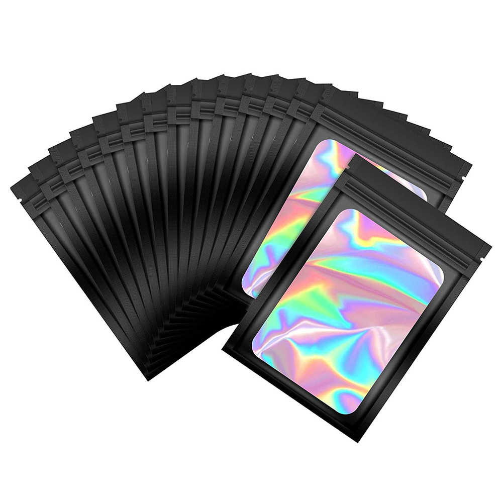 

100pcs Translucent Holographic Rainbow Film Sealed Bag Laser Storage Bag, Black, 501 Original
