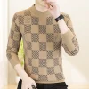 Men&lsquo;s Plaid Printed Half High Neck Thickened Pullover Sweater