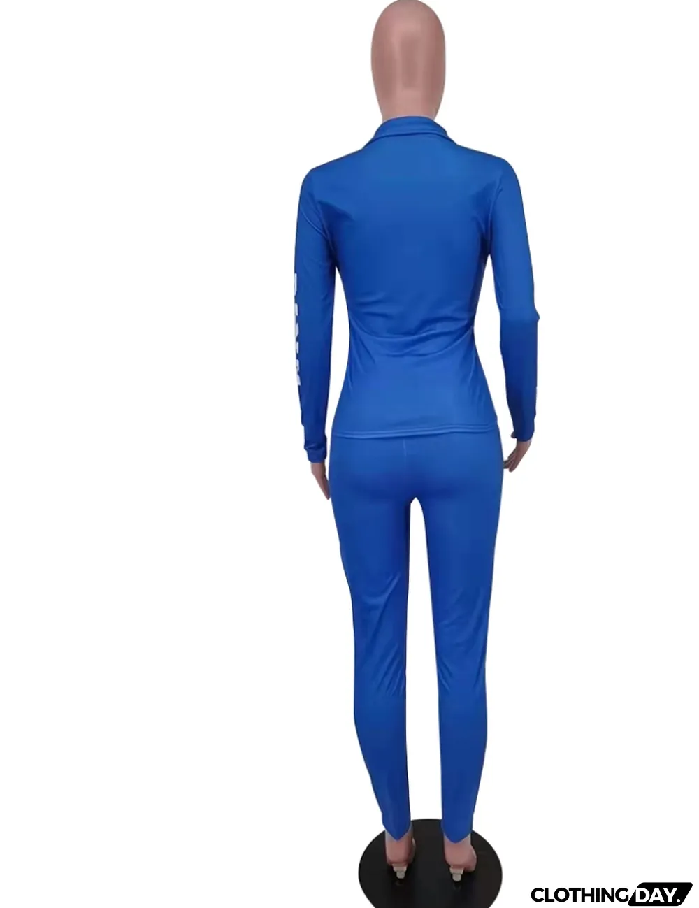 Spring Blue Print Tight Hoody Two Piece Pant Set Tracksuit