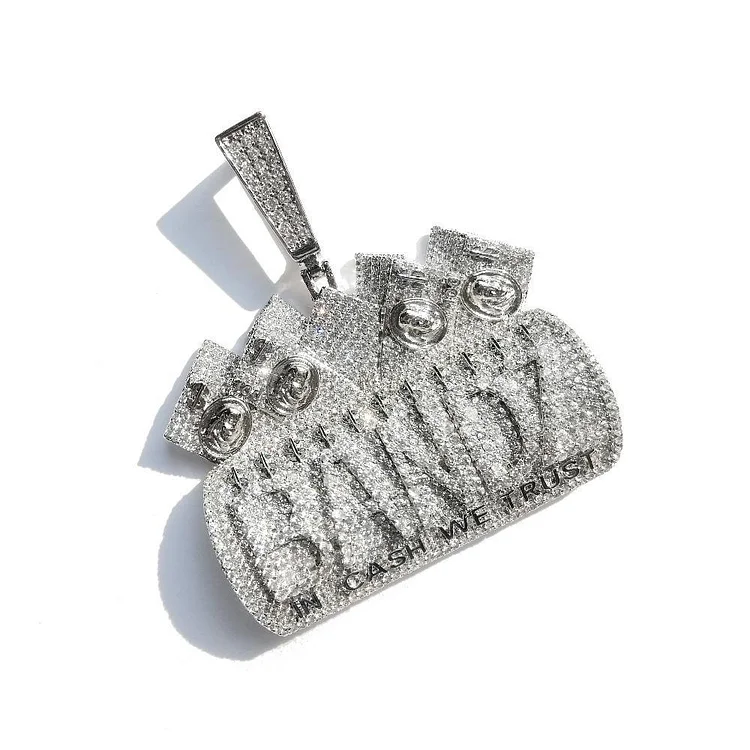 Iced Out Letters IN CASH WE TRUST Pendant Necklace-VESSFUL