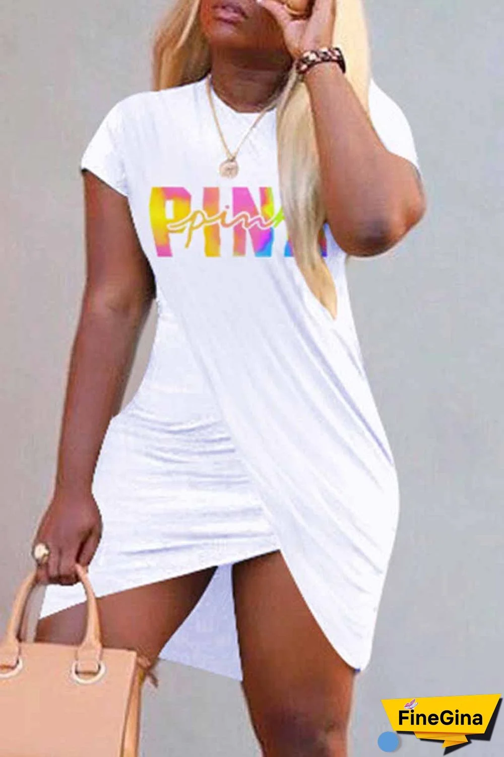 Black Casual Print Letter O Neck One Step Skirt Dresses