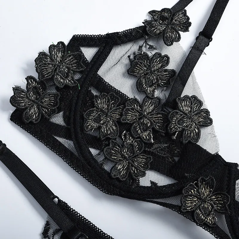 Billionm Sexy Lace Lingerie Set Floral See Through Bra Panty Nightwear Transparent Pink Underwear Women Embroidery Sheer Under Wear Sex