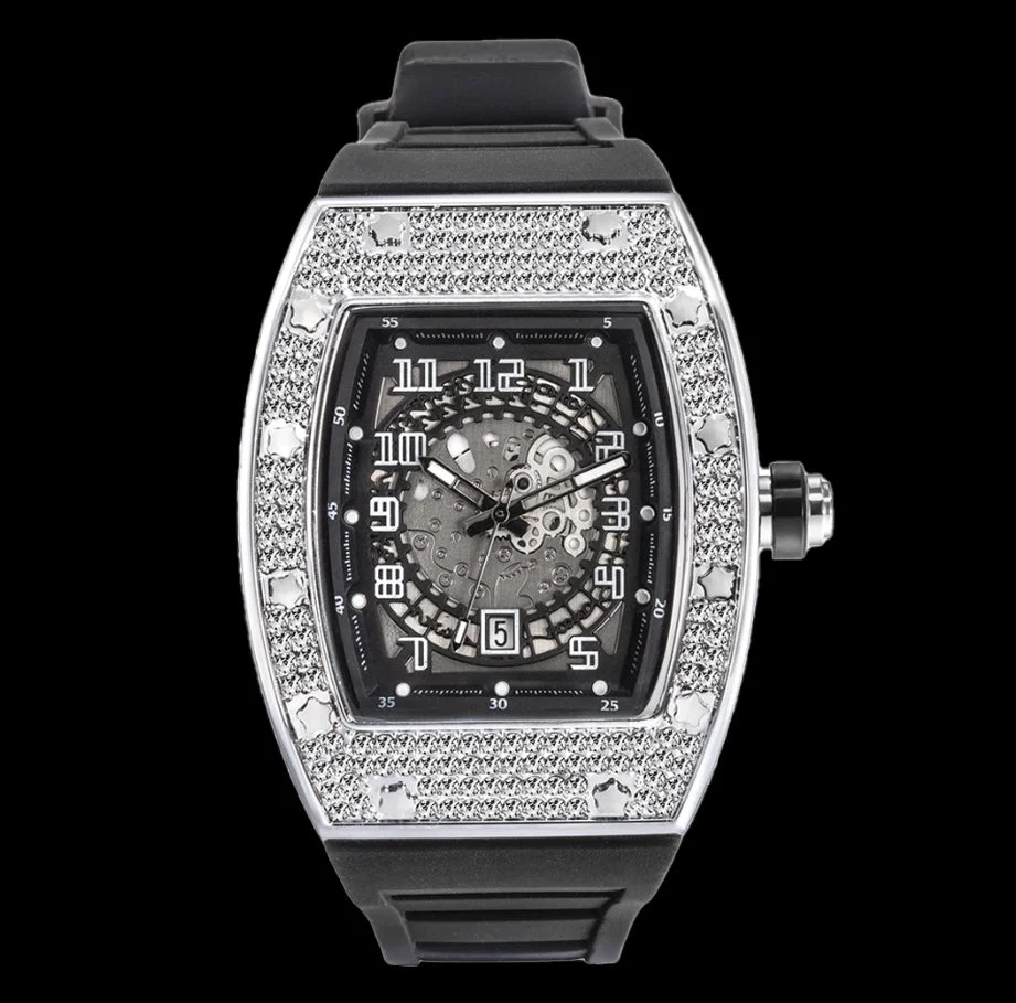 Iced Out Mechanical Watch in White Gold