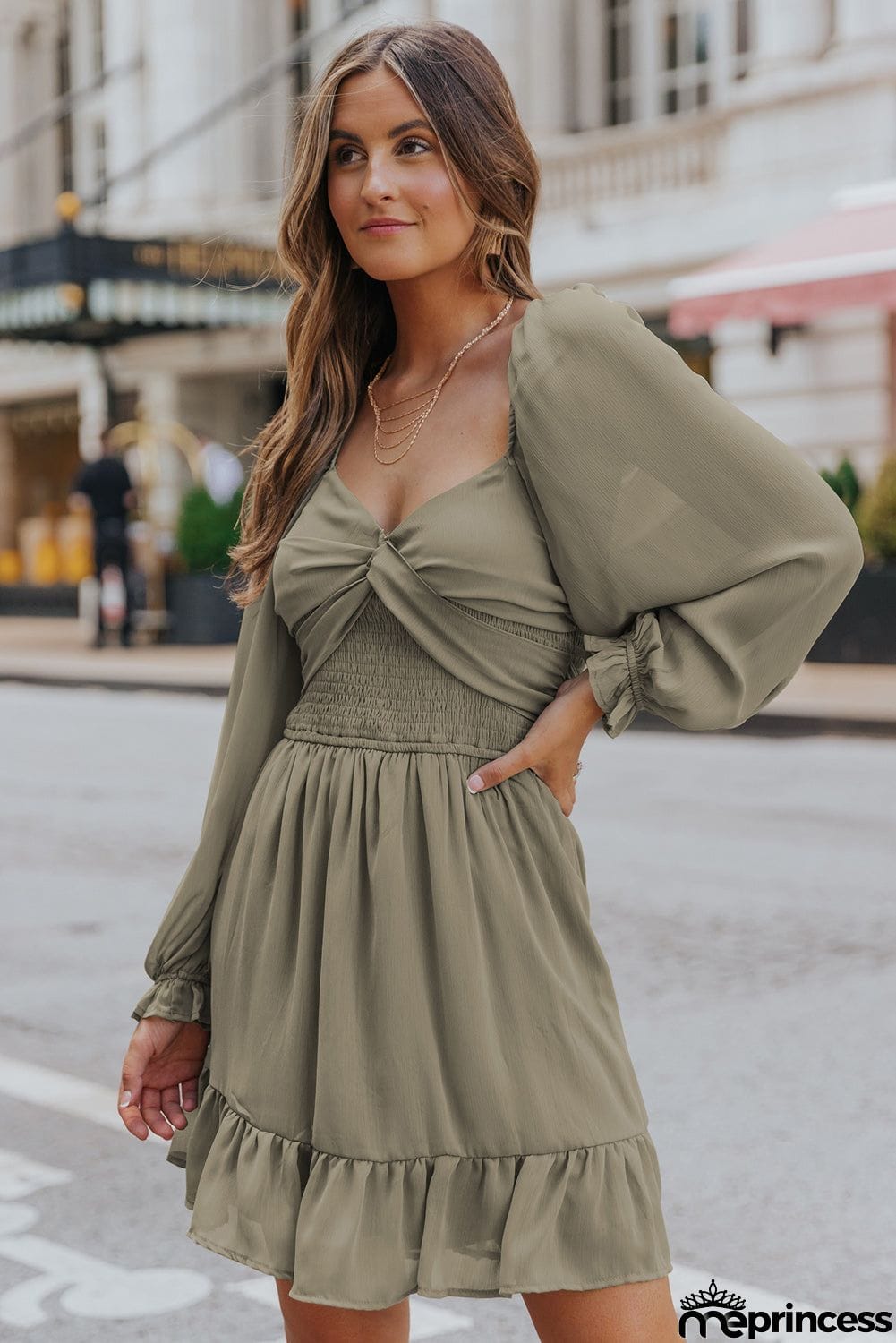 Long Sleeves Smocked A-line Dress