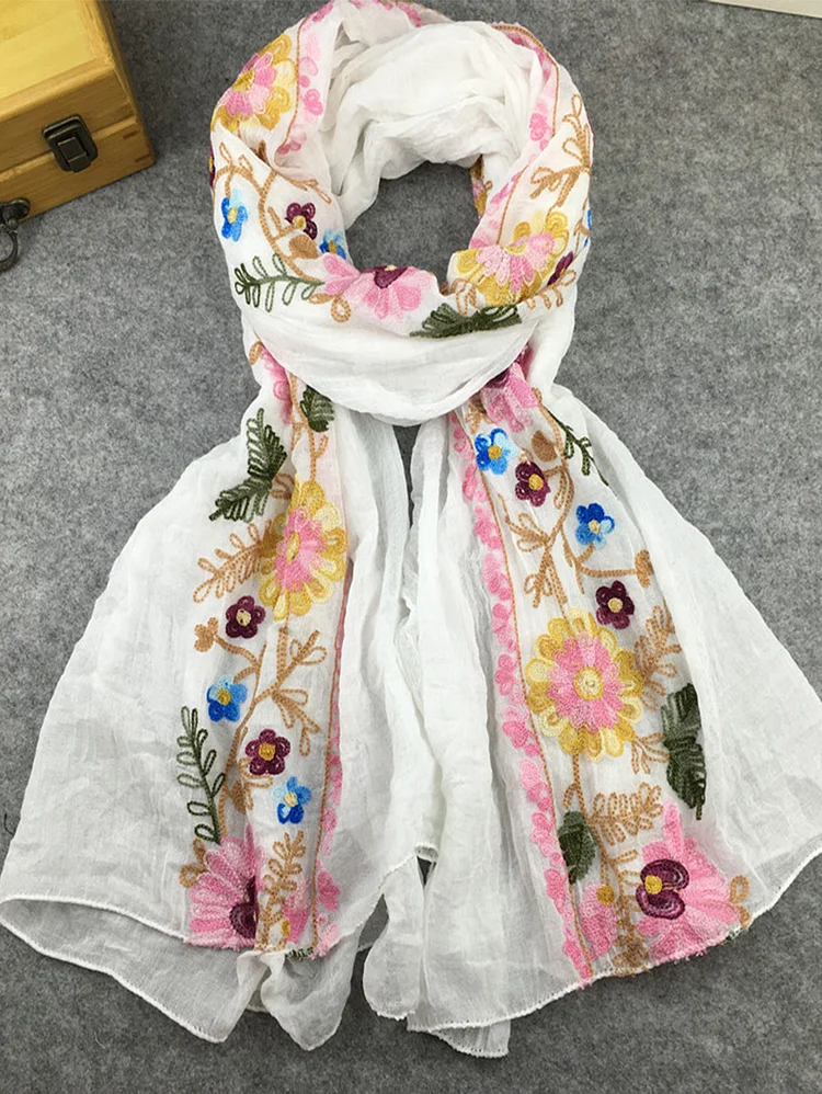 Retro Floral  Embroidered Vacation Scarf
