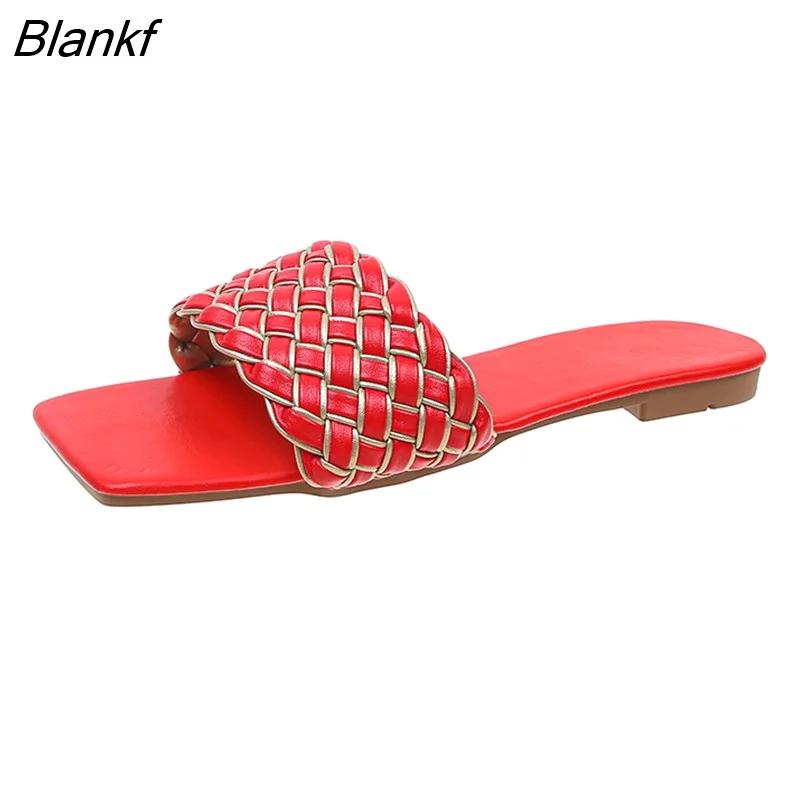 Blankf New Female Slippers Summer Flats Flip Flops Shoes Women Casual Outside Weave Slides for Ladies Slippers Shoes Big Size 42
