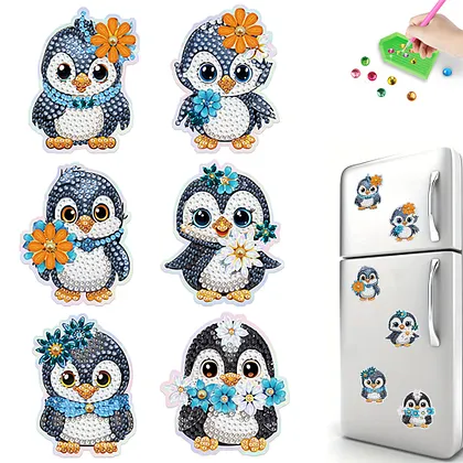 6 Pack DIY Diamond Art Fridge Magnets - Panda Designs, Complete Kit With Pen, Tray, Diamonds | DIY Craft Kits For Adults, Home Decor