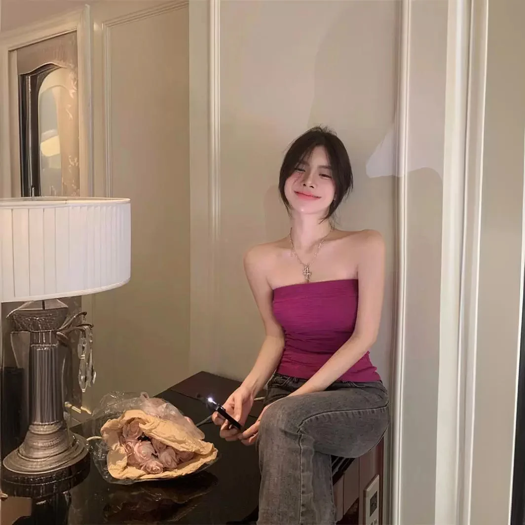 Uveng Uveng Sexy Bosom Sling Female Summer New Hottie Wearing Waistcoat Short Elastic Sleeveless Top Tide