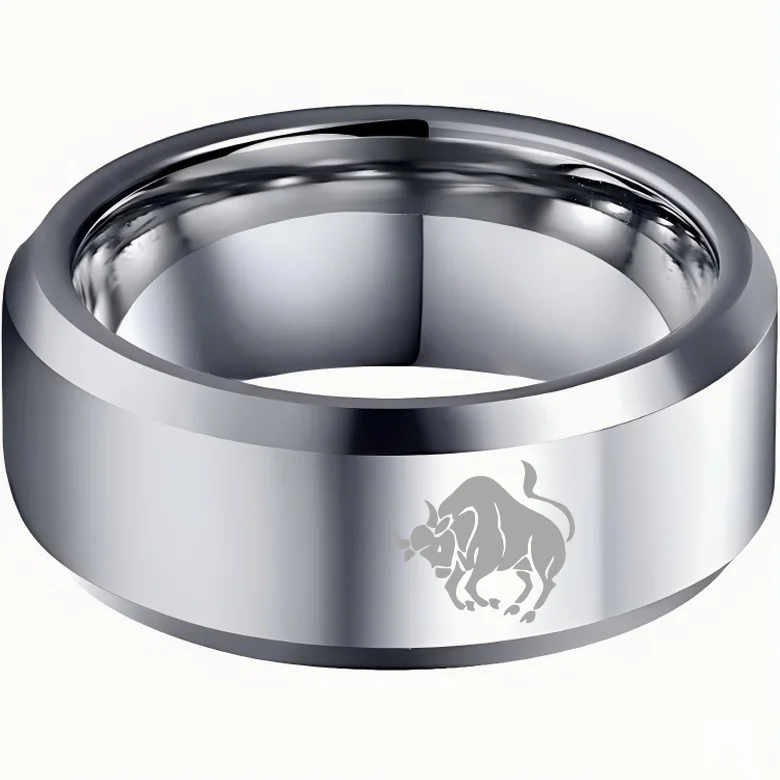 Sliver Edges and Laser Etched Wedding Bands Comfort Fit Mens Womens Sliver Taurus Tungsten Carbide Rings 4MM 6MM 8MM