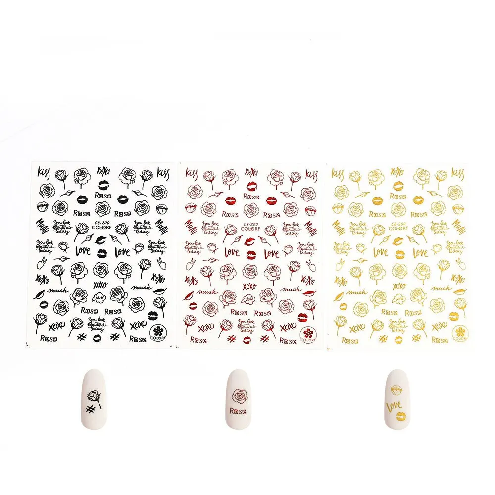 3Pcs Nail Stickers 3D Adhesive DIY Nail Art Transfer Flowers Love Abstract Sexy Woman Face Design Stickers For Nails Manicure-Nail Inspo