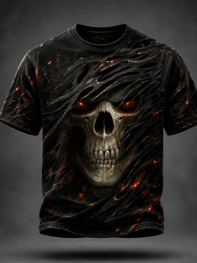 Men's Halloween Vintage Ghost Skeleton Print Crew Neck Short Sleeve T-shirt