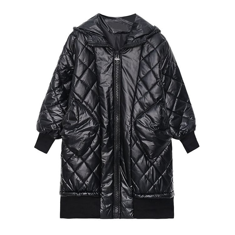 Warm Solid Color Hooded Long Sleeve Zip-up Pockets Seam Parkas Coat   
