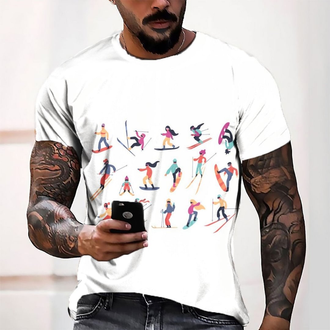 Men's Printed Casual Crew Neck Short Sleeve T-Shirt