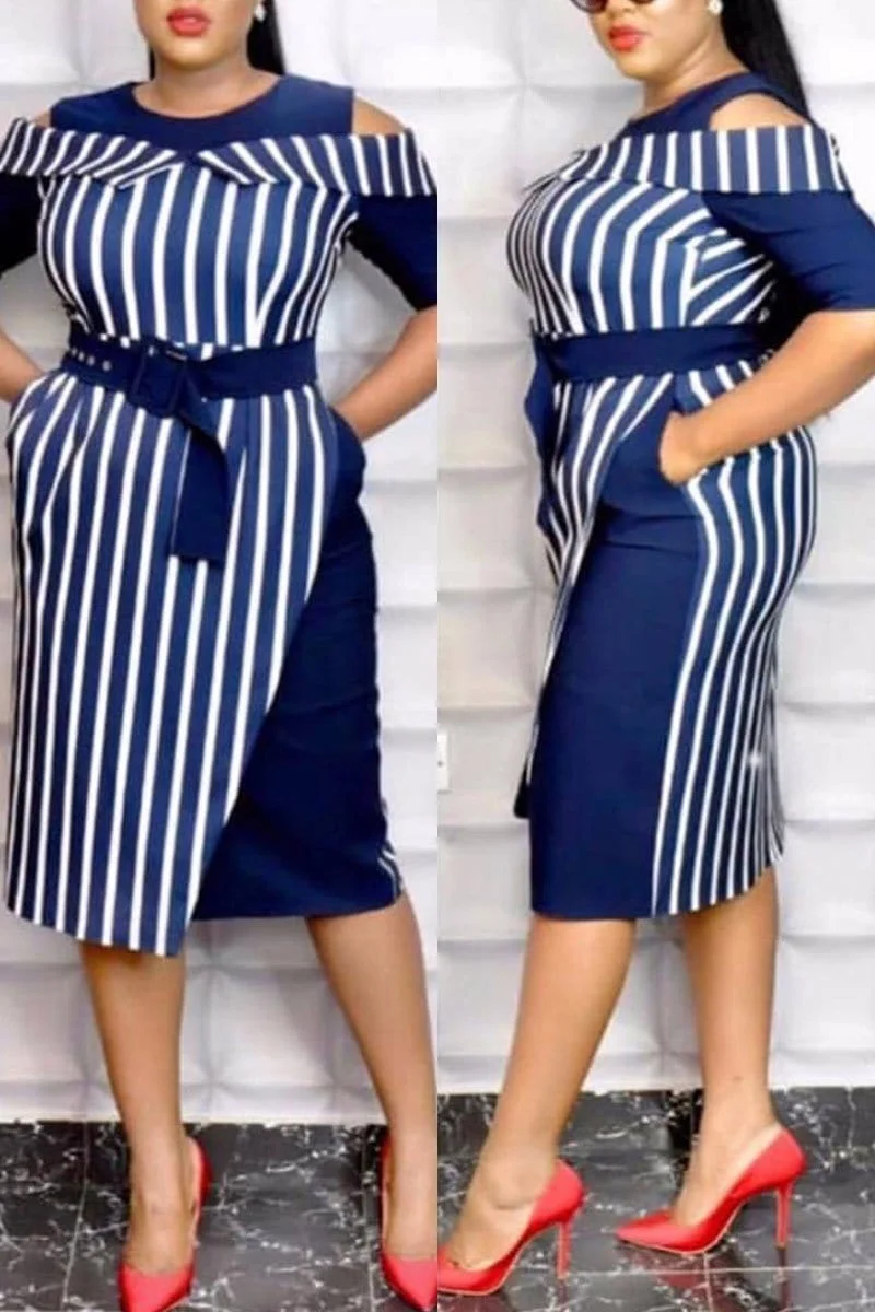 Plus Size Striped Commuter Dress