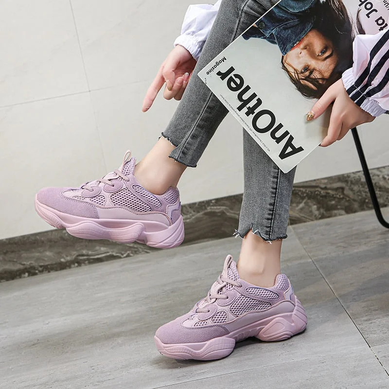 Stylish Brand Chunky Sneakers Women Fashion 2021 Trend Purple Summer Shoes Outdoor Jogging Sneakers Mesh Breathable Casual Shoes