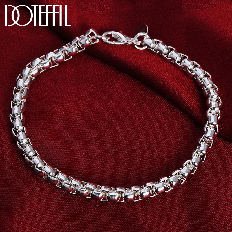 DOTEFFIL 925 Sterling Silver Circle Round Box Chain Bracelet For Women Jewelry