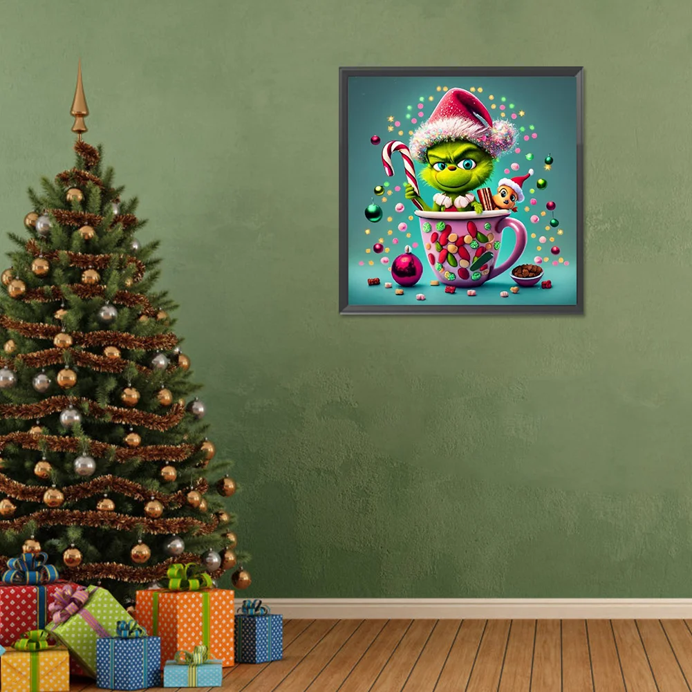 Full Round Diamond Painting 30*30cm - Christmas Green Monster