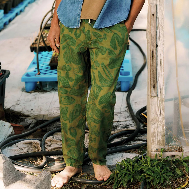 Men's 6.5 oz Cotton Linen Painted Botanical Lounge Pants