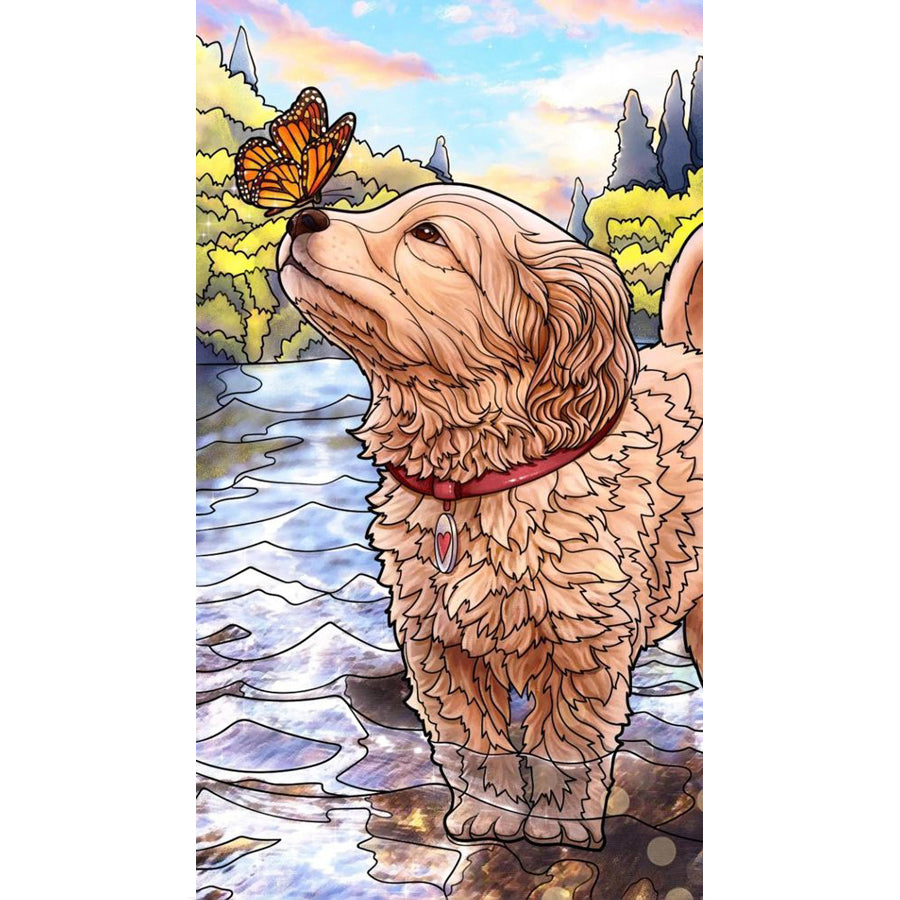 Butterfly And Dog 30*70CM(Canva) Full Round Drill Diamond Painting gbfke