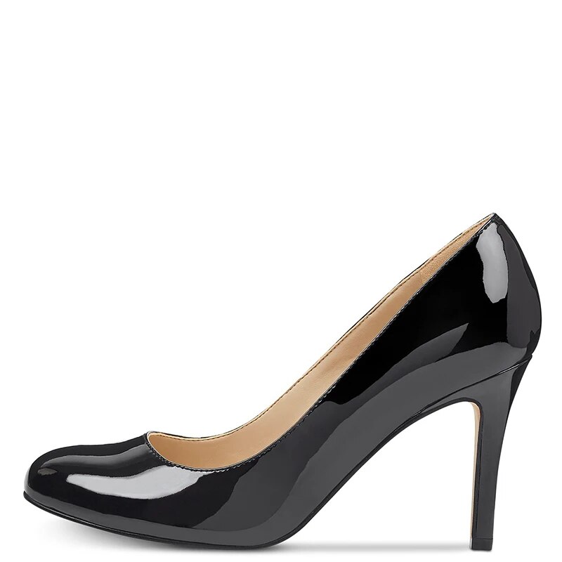 TAAFO Black Pumps High Thin Heels Women Round Toe Ladies Patent Leather Shoes