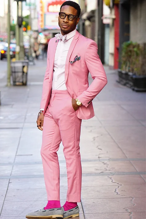 Handsome Pink Wedding Suit For Groom With One Button New