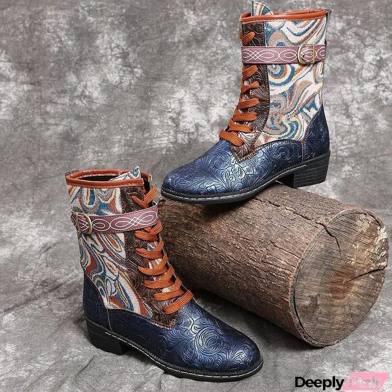 Convenient Side Zipper Design Plus Size Boho Style Women's Mid-Calf Fashion Martin Boots