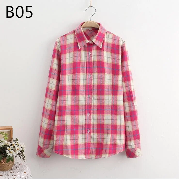Fashion Plaid Shirt Female College Style Women's Blouses Long Sleeve Flannel Shirt Cotton Blusas Office Tops