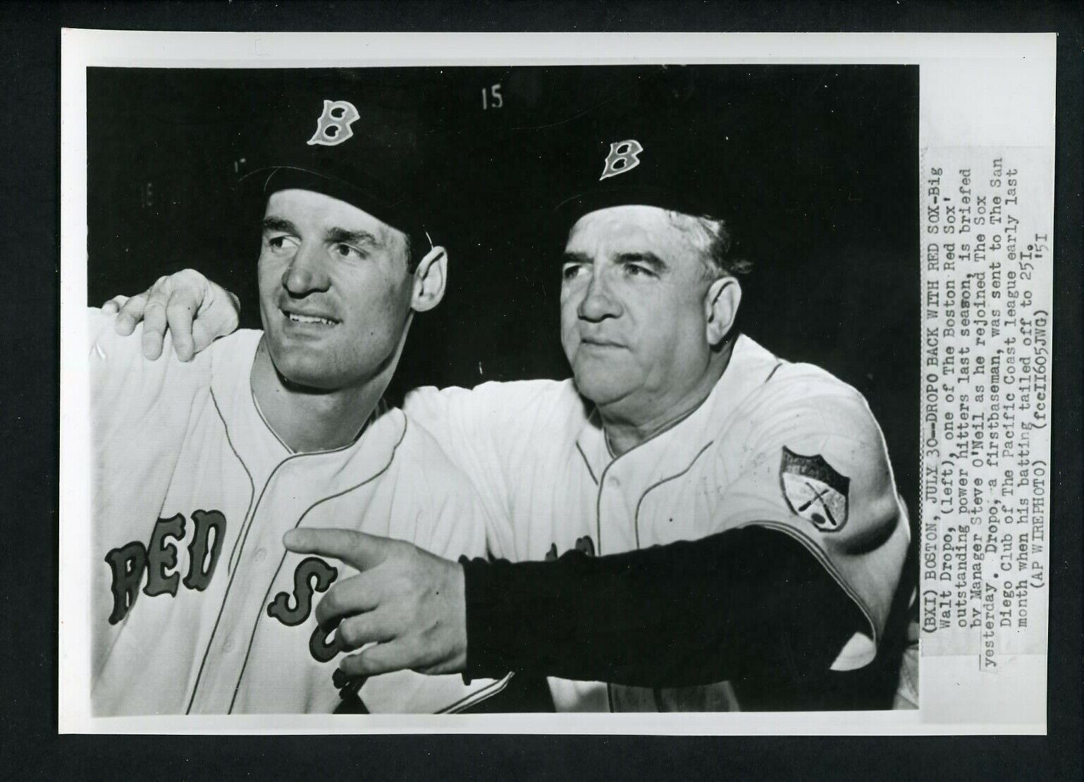 Walt Dropo & Manager Steve O'Neill 1951 Press Photo Poster painting Boston Red Sox