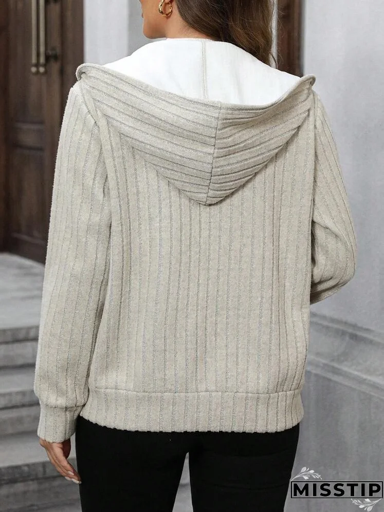 Women's Front Zipper Long Sleeve Minimalist Hooded Casual Regular Jacket