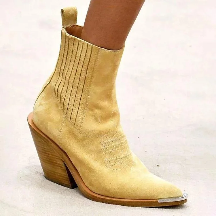 Fashion Pointed Toe Chunky Heel Suede Women Booties