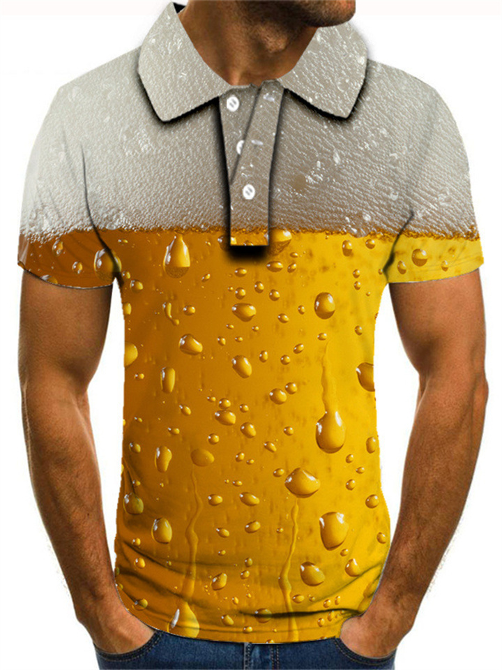 Men's Polo Shirt Golf Shirt Tennis Shirt Graphic Prints Beer Collar Light Purple Green Yellow Light Green Red 3D Print Street Casual Short Sleeve Button-Down Clothing Apparel Fashion Cool Casual