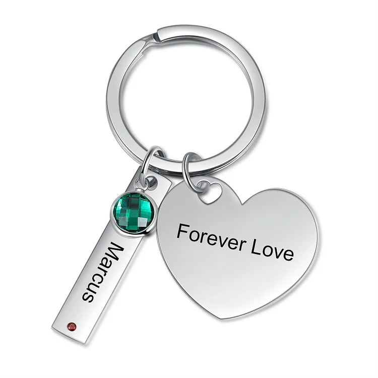 Personalized Heart Keychain with Birthstone Engraved 1 Name Family Keychain