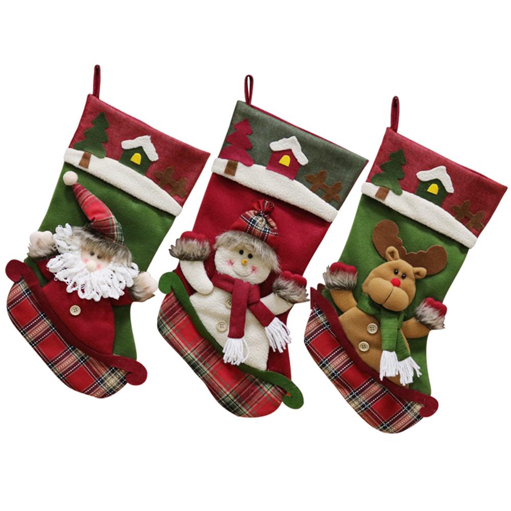 

Christmas Stocking Santa Claus/Snowman/Elk Sock Gift Candy Bag Ornaments, White, 501 Original
