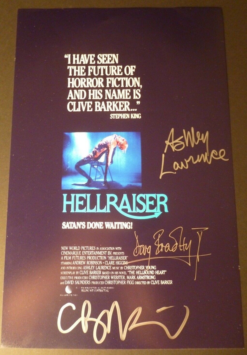 CLIVE BARKER & DOUG BRADLEY+1 Hand-Signed HELLRAISER