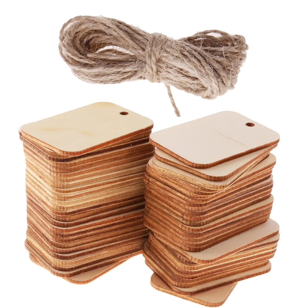 50pcs Wood Gift Tags Blank Wooden Hanging Label Tags for Wine Decor Wedding