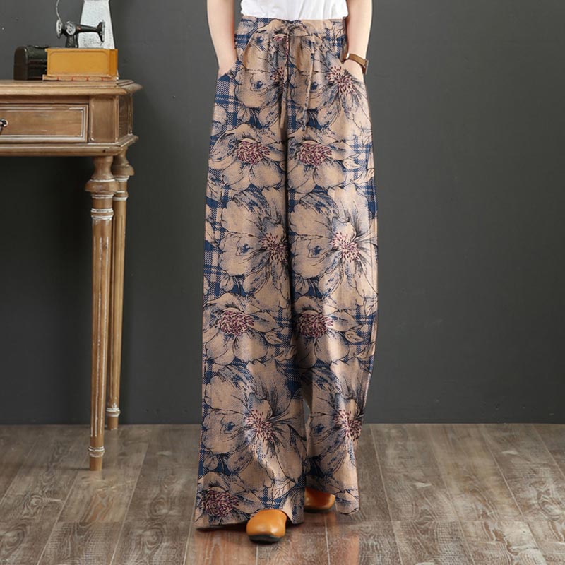 Bohemian Floral Printed Pants Women Trousers Summer Elastic Waist Vintage Wide Leg Pant ZANZEA Casual Loose Pantalon Palazzo