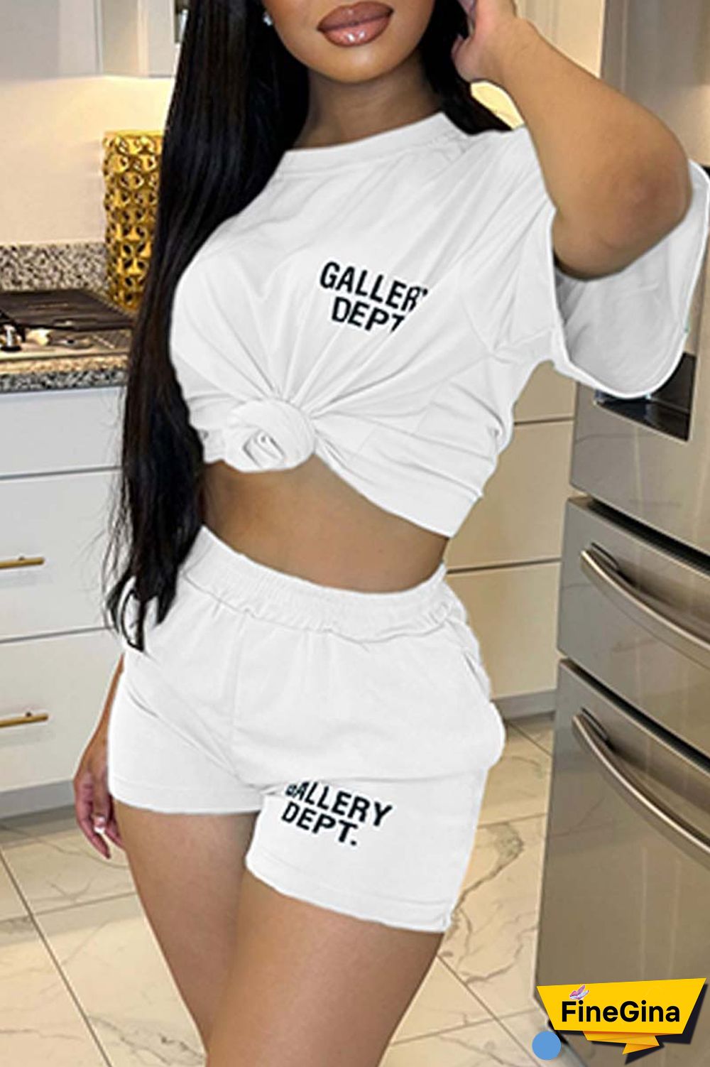 Red Casual Letter Print Basic O Neck Short Sleeve Two Pieces