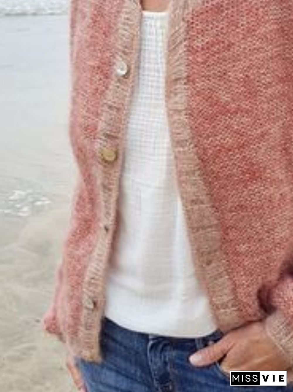 Women Vintage Winter Solid Acrylic Daily Long sleeve Crew Neck Jacket